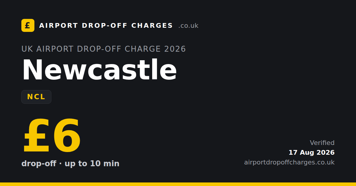 Newcastle Airport drop-off charge £6, 2026