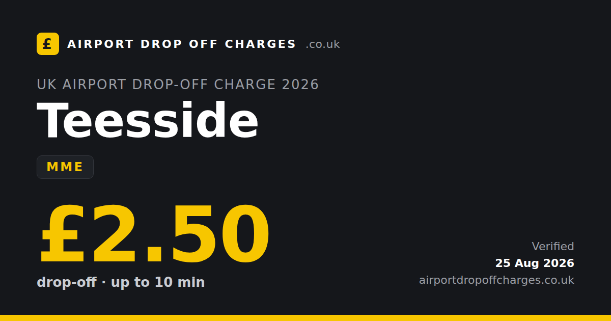 Teesside Airport drop-off charge £2.50, 2026